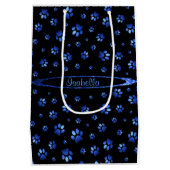 Blauer Glitzer Hundeschema Monogram Mittlere Geschenktüte (Rückseite)