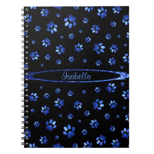 Blauer Glitzer Hundeschema Monogram Notizblock (Vorderseite)