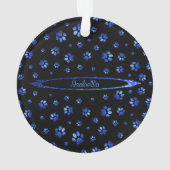 Blauer Glitzer Hundeschema Monogram Ornament (Rückseite)