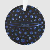 Blauer Glitzer Hundeschema Monogram Ornament (Vorderseite)