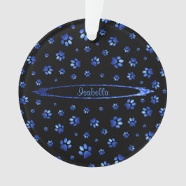 Blauer Glitzer Hundeschema Monogram Ornament