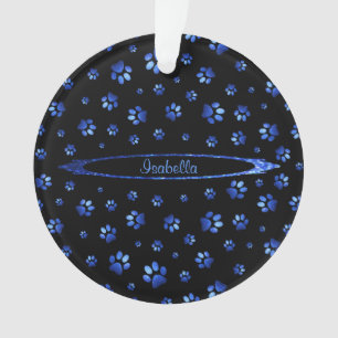 Blauer Glitzer Hundeschema Monogram Ornament