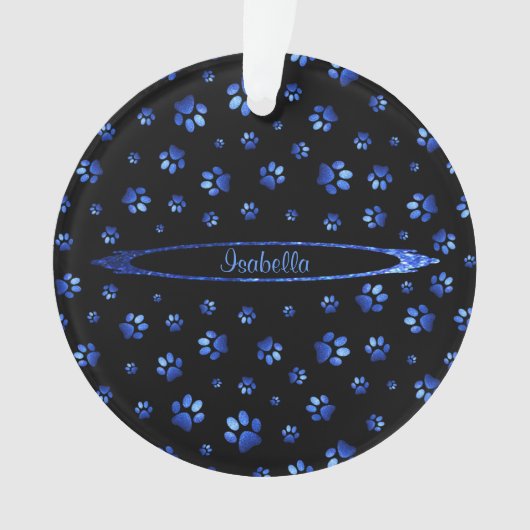 Blauer Glitzer Hundeschema Monogram Ornament (Vorderseite)