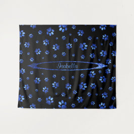 Blauer Glitzer Hundeschema Monogram Wandteppich