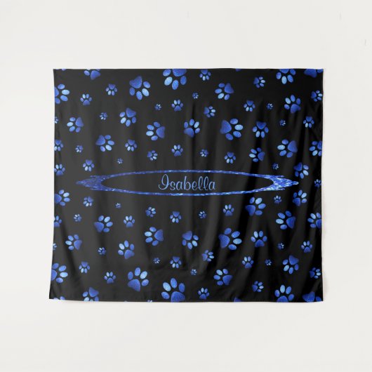 Blauer Glitzer Hundeschema Monogram Wandteppich (Vorderseite (Horizontal))