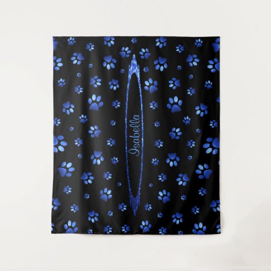 Blauer Glitzer Hundeschema Monogram Wandteppich (Vorderseite)