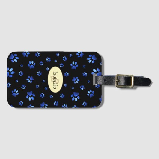 Blauer Glitzer Hundeschema, Monogramm Gepäckanhänger (Vorderseite (Horizontal))