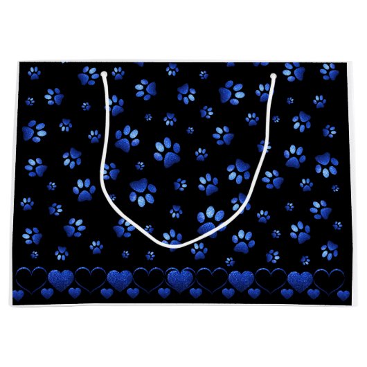 Blauer Glitzer Hundeschema, Monogramm Große Geschenktüte (Vorderseite)