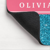 Blauer Glitzer (Imitate) Rosa Personalisierter Nam Mousepad (Ecke)