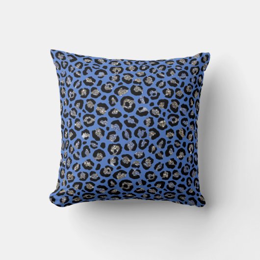 Blauer Glitzer Leopard Animal Print Kissen (Vorderseite)