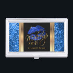 Blauer Glitzer Lippen auf Gold und Schwarz Visitenkarten Etui<br><div class="desc">Berufliche Visitenkarten-Inhaber in Blue Glitzer Lips auf Gold & Black Design Print mit DIY Text. ✔ HINWEIS: ÄNDERN SIE NUR DIE VORLAGEBEREICHE, DIE SIE BENÖTIGEN! 😀 Sie können den Text bei Bedarf entfernen und neu hinzufügen, was immer Sie möchten und welchen Schriftart Sie möchten. 📌 Wenn Sie weitere Anpassungen benötigen,...</div>