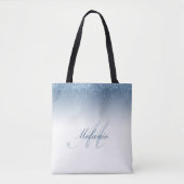 blauer Glitzer mit Monogramm Tasche (Vorderseite)