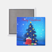 Blauer Glitzer mit Weihnachtsbaum und Geschenken Magnet (Vorderseite/Rückseite)