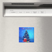 Blauer Glitzer mit Weihnachtsbaum und Geschenken Magnet (In Situ (Geschirrspüler))