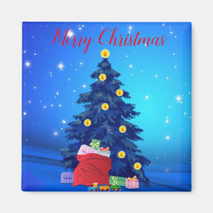 Blauer Glitzer mit Weihnachtsbaum und Geschenken Magnet