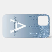 Blauer Glitzer Monogram Girly Case-Mate iPhone Hülle (Rückseite (Horizontal))