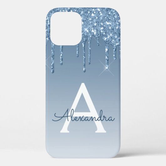 Blauer Glitzer Monogram Girly Case-Mate iPhone Hülle (Rückseite)