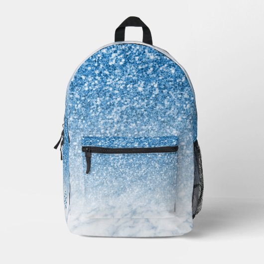 Blauer Glitzer, Monogramm aus weißem und blauem Ma Bedruckter Rucksack (Vorderseite)