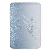 Blauer Glitzer Monogramm Badematte (Vorderseite Vertikal)