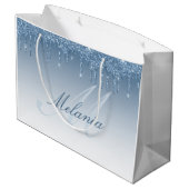 Blauer Glitzer Monogramm große Geschenktasche Geschenktüte (Rückseite Schrägansicht)