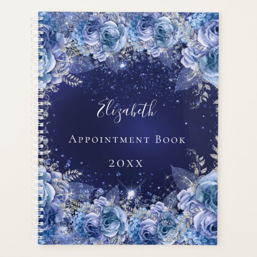 Blauer Glitzer Name glamourös 2023 Planer (Vorderseite)