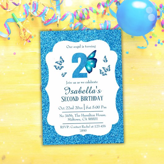 Blauer Glitzer niedlich lebendig funkelnd 2. Gebur Einladung