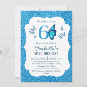 Blauer Glitzer niedlich lebendig funkelnd 6. Gebur Einladung (Vorderseite)