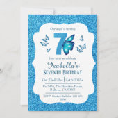 Blauer Glitzer niedlich lebendig funkelnd 7. Gebur Einladung (Vorderseite)