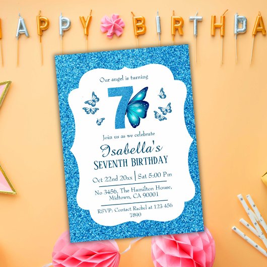 Blauer Glitzer niedlich lebendig funkelnd 7. Gebur Einladung