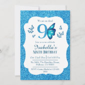 Blauer Glitzer niedlich lebendig funkelnd 9. Gebur Einladung (Vorderseite)