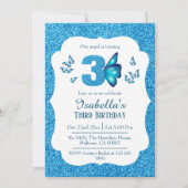 Blauer Glitzer niedlich lebendig funkelnder 3. Geb Einladung (Vorderseite)