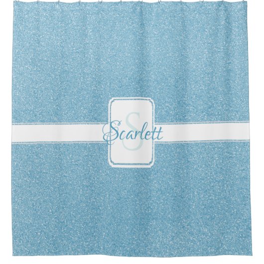 Blauer Glitzer Personalisiert Duschvorhang (Vorderseite)