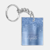 Blauer Glitzer Personalisiert Schlüsselanhänger (Vorderseite links)