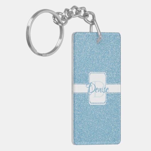 Blauer Glitzer Personalisierter Schlüsselanhänger (Vorderseite links)