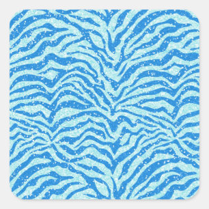 Blauer Glitzer Print Zebra Stripe Bling Muster Quadratischer Aufkleber