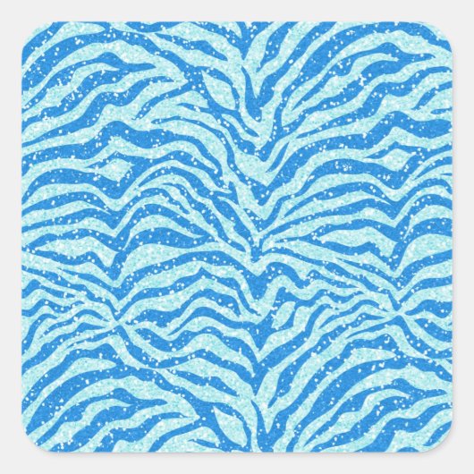 Blauer Glitzer Print Zebra Stripe Bling Muster Quadratischer Aufkleber (Vorderseite)