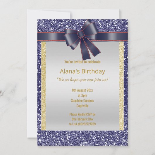 BLAUER GLITZER ROT BLAU BODEN EINLADUNG (Vorderseite)