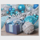 Blauer Glitzer, Silberpfeifen, Ornamente, Weihnach Geschenkpapier (Flach)