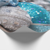 Blauer Glitzer, Silberpfeifen, Ornamente, Weihnach Geschenkpapier (Ecke)