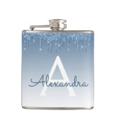 Blauer Glitzer Sparkle Monogram Flachmann (Vorderseite)
