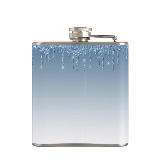 Blauer Glitzer Sparkle Monogram Flachmann (Rückseite)