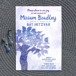 Blauer Glitzer Tree Bat Mitzvah Einladung