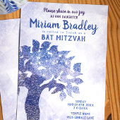 Blauer Glitzer Tree Bat Mitzvah Einladung