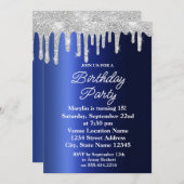BLAUER GLITZER TROPFEN ELEGANT GEBURTSTAG EINLADUNG (Vorne/Hinten)