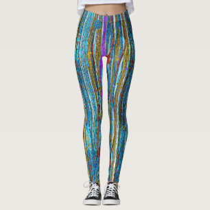 Blauer Glitzer u. goldenes gestreiftes Muster Leggings