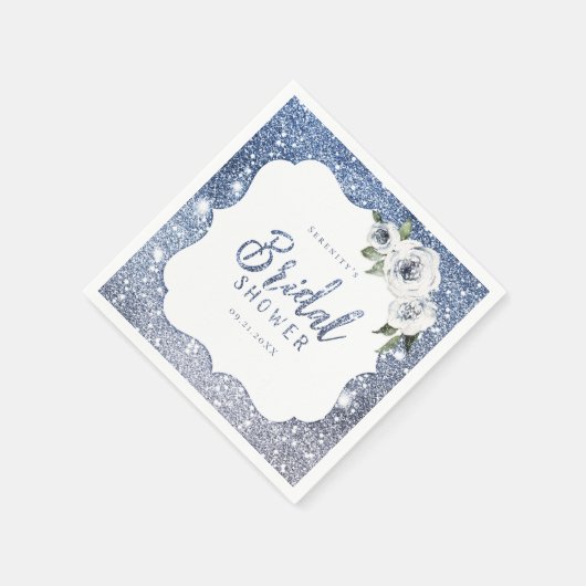 Blauer Glitzer und blühendes Brautparty Serviette (Ecke)