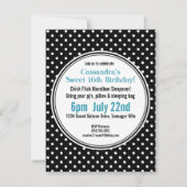 Blauer Glitzer und BW-Punkte-Foto-Bonbon 16 Einladung (Rückseite)