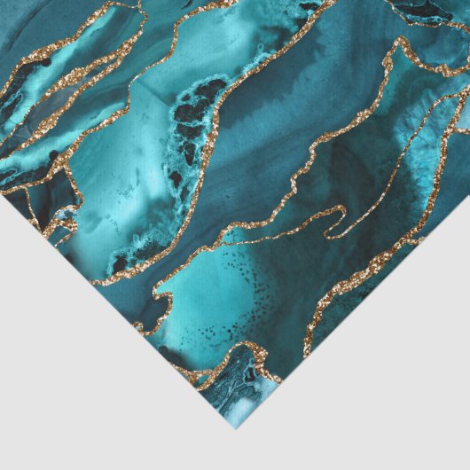 Blauer Glitzer und Goldagat abstrakt Seidenpapier (Ausschnitt)