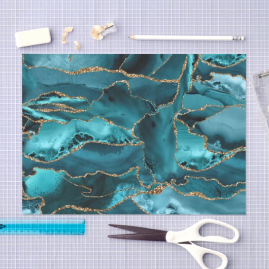 Blauer Glitzer und Goldagat abstrakt Seidenpapier (Handwerk)