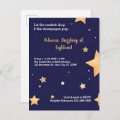 Blauer Glitzer und goldener Geburtstag Einladungspostkarte (Vorne/Hinten)